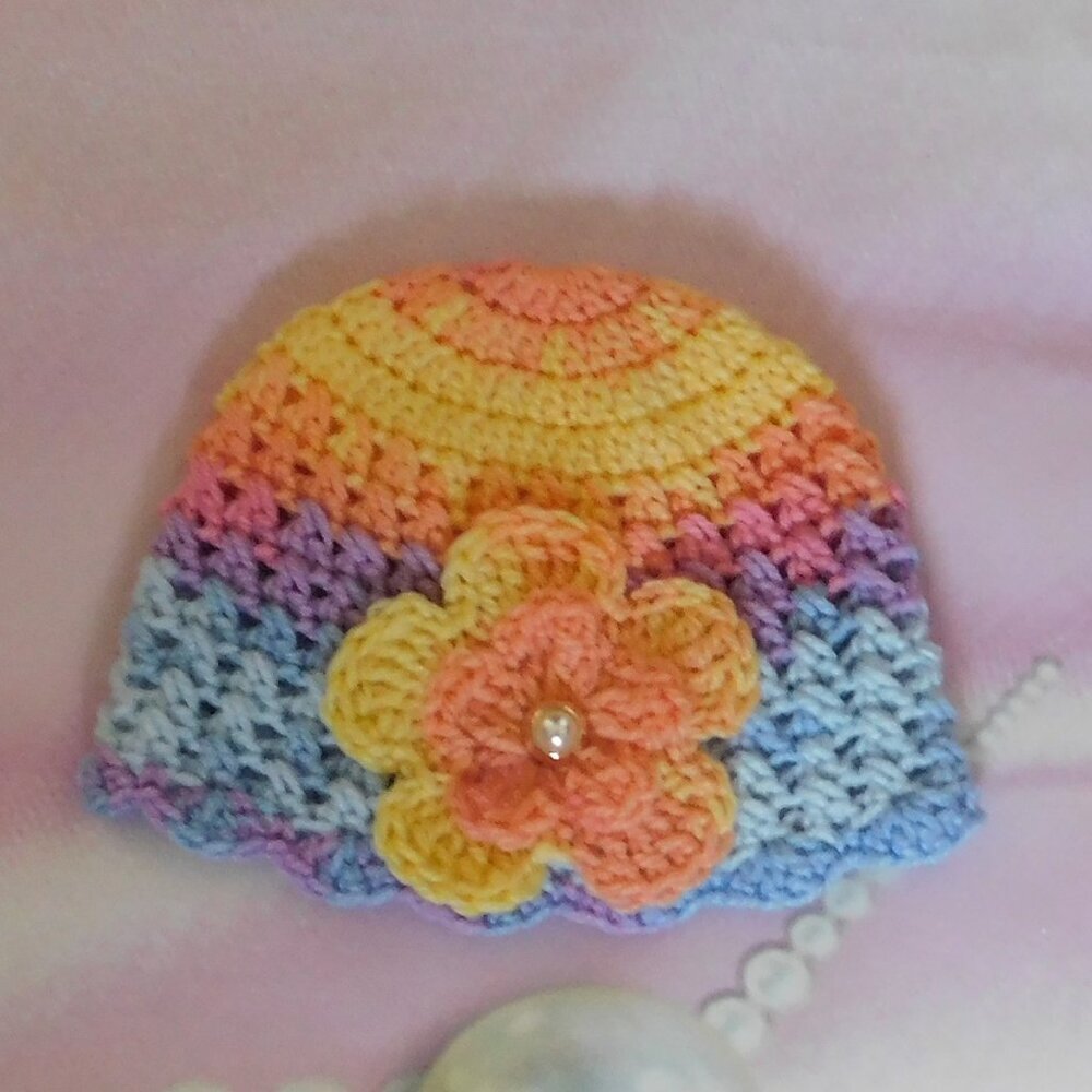 Crochet Baby Dress Handmade, Fits 0-3 Month, Baby Shower Gift, Flower Dress - Picture 6 of 6
